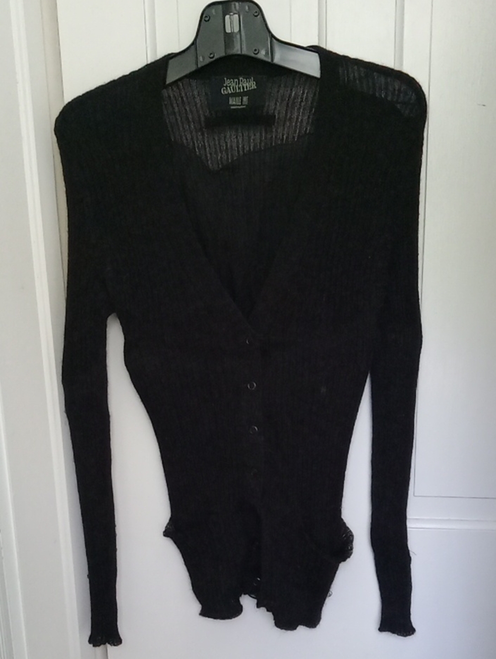 Vintage Jean Paul Gaultier Maille Black Ribbed Sheer Cardigan Y2K Archival